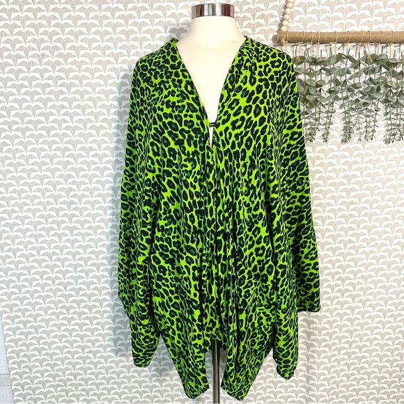 Style Park 1 Neon Green Animal Print Cheetah Kimono w/Pockets OS Bali Bohemian - Picture 4 of 11